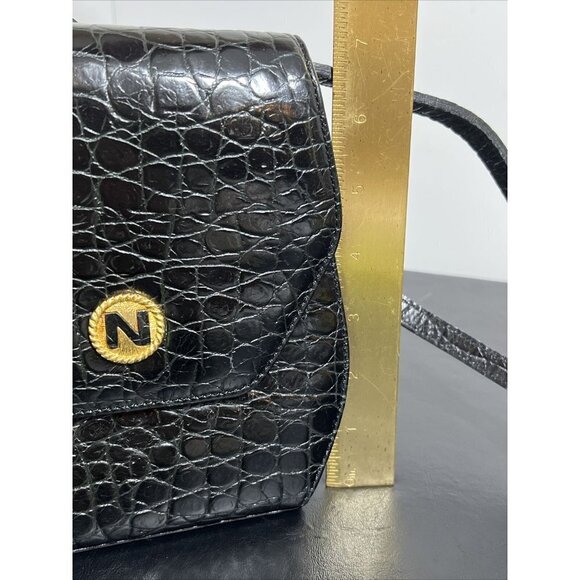 Vintage Albert Nipon Embossed Leather Crossbody Bag Black 7” x 6” - Picture 13 of 16